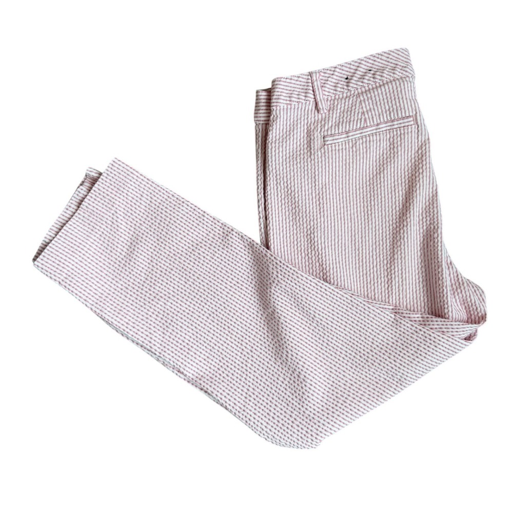 Lands End Womens Pink White Seersucker Striped Mid Rise Slim Leg Pants Size 12